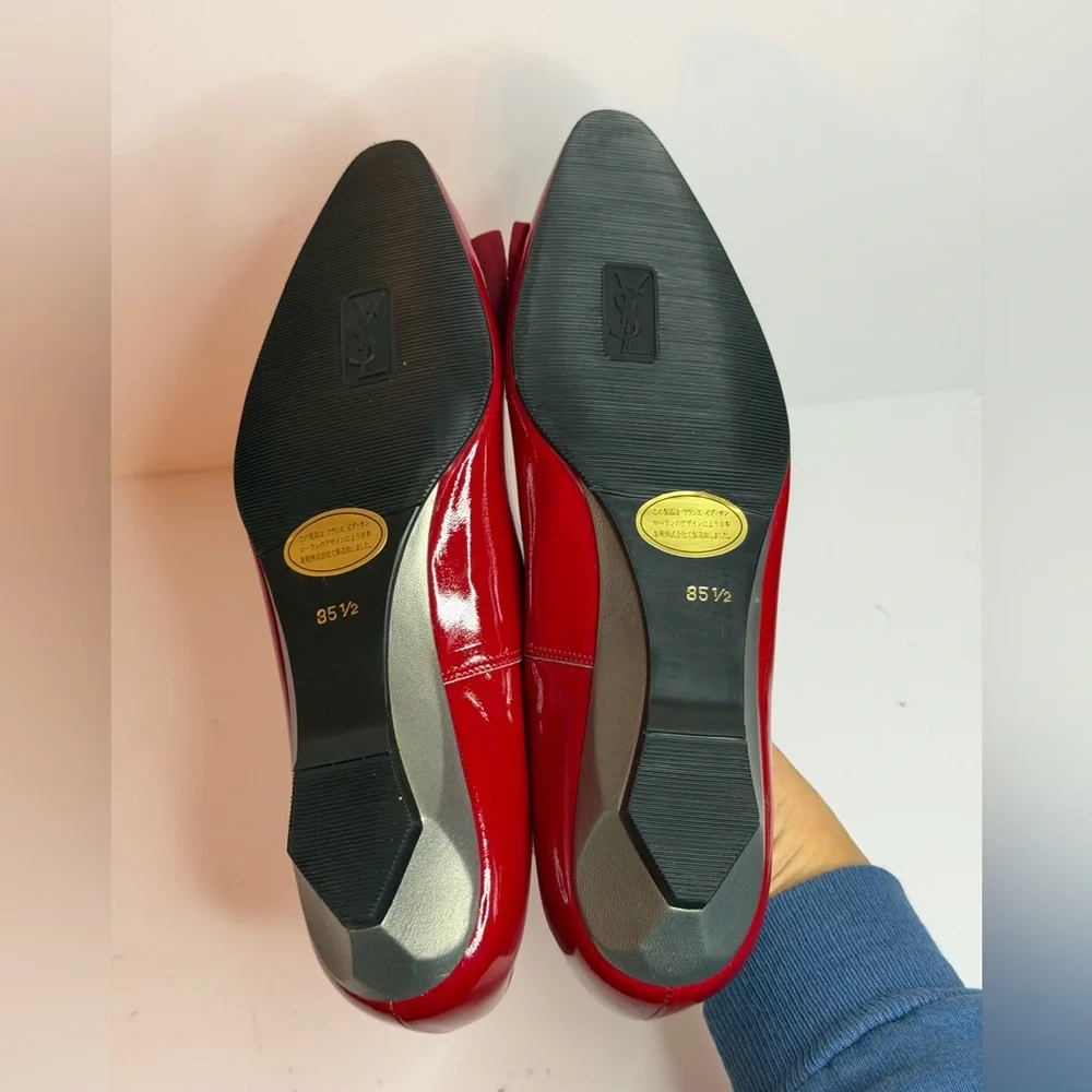 Vintage Yves Saint Laurent (YSL) Red Patent Leather Flat Pumps Size 35.5